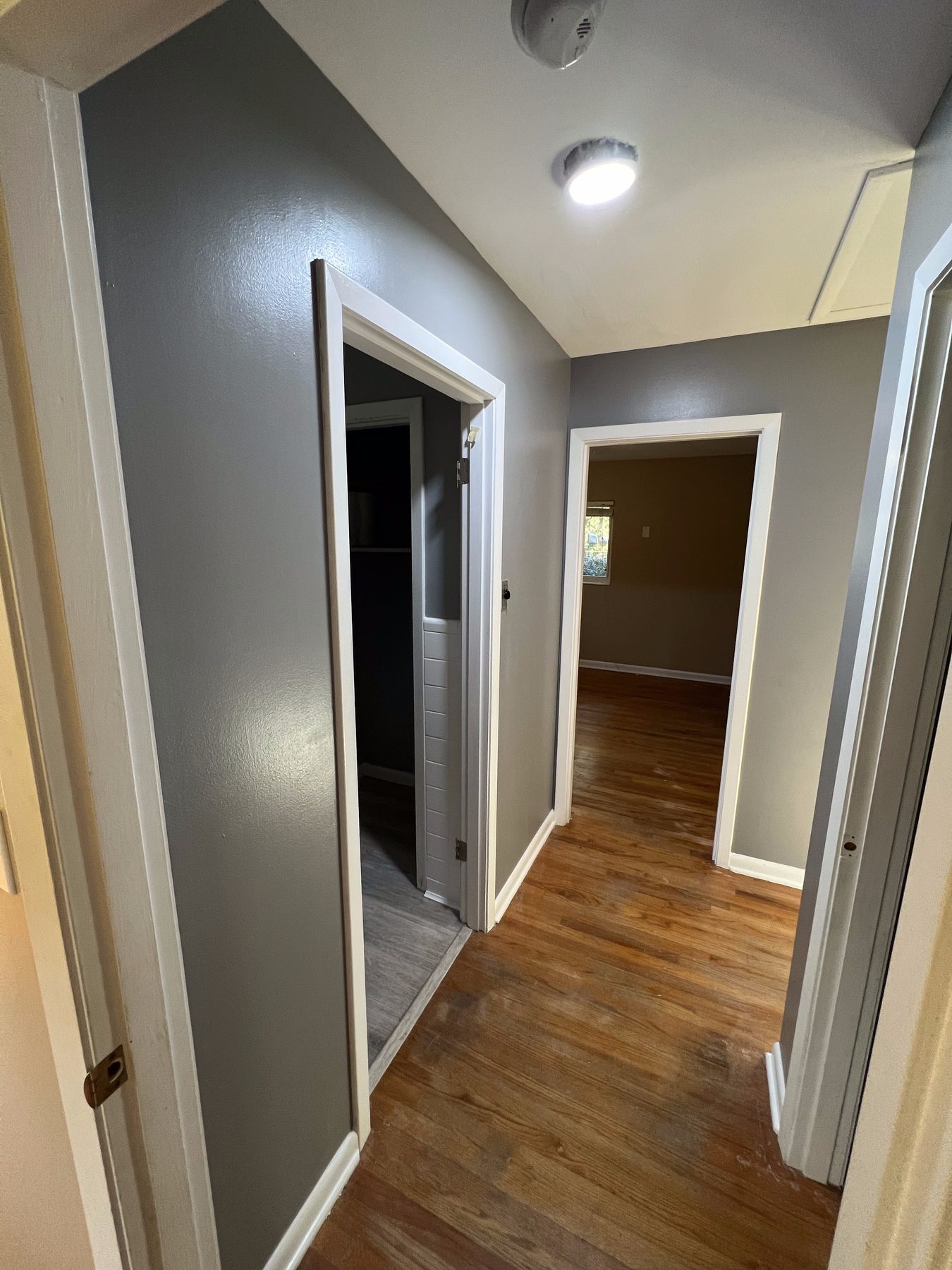 Repainted hallway with hardwood floors